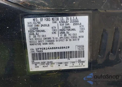 1995 Ford Ranger Super Cab из США, поврежденный, VIN 1FTCR14A8SPA05419